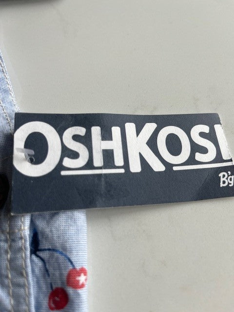 OshKosh B’Gosh Overalls Shortalls Baby/Kid Size 2T Light Blue W/Red Cherries NWT