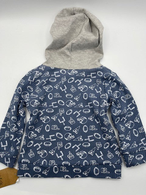 Chick Pea/ Easy Peasy 18M Baby Boy 2 pc. Outfit Hoodie Short Set, Football Print