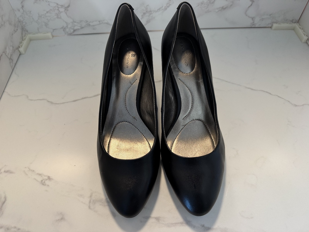 Womens Bandolino Leather Black Pumps, Banbatell 03-SC, 3 inch Heels, Size 9M