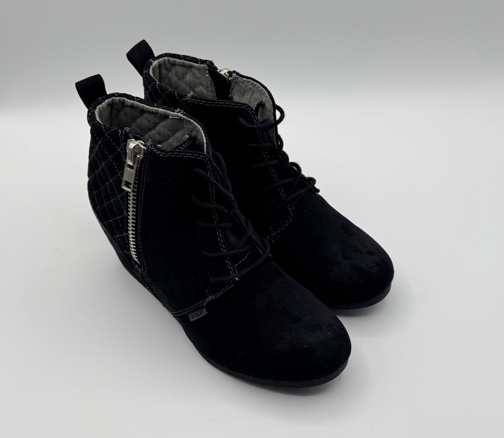 Bongo Shoes Women's Size 8M Black Kedzie Suede Wedge Ankle Bootie Zipper Pre-own