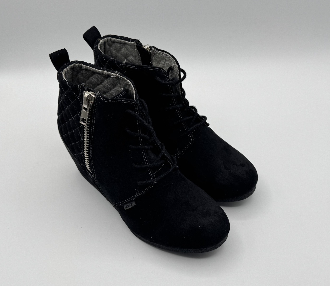 Bongo Shoes Women's Size 8M Black Kedzie Suede Wedge Ankle Bootie Zipper Pre-own