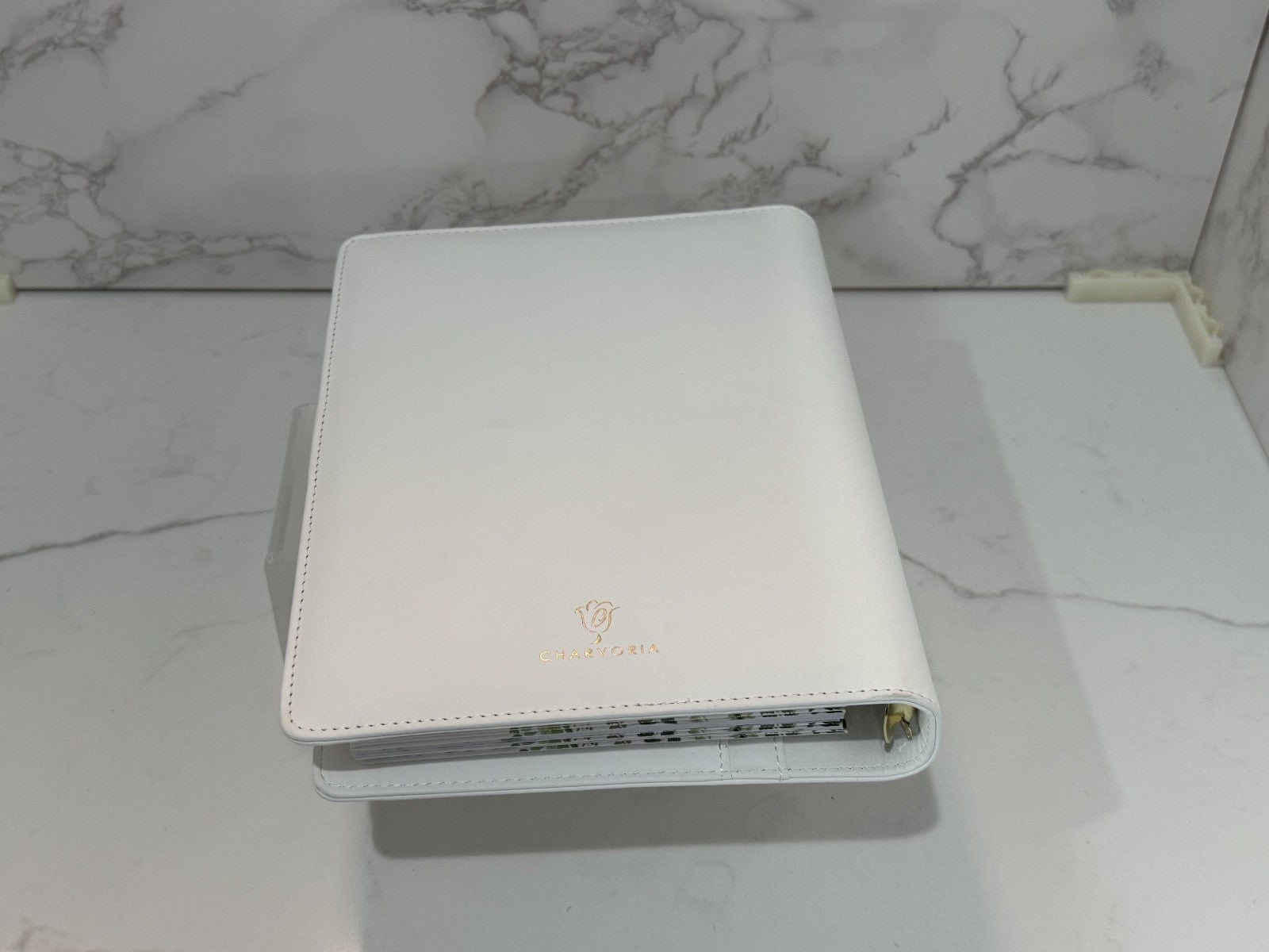 Wedding Planner Book and Organizer for The Bride White Faux Leather, Gold Foil