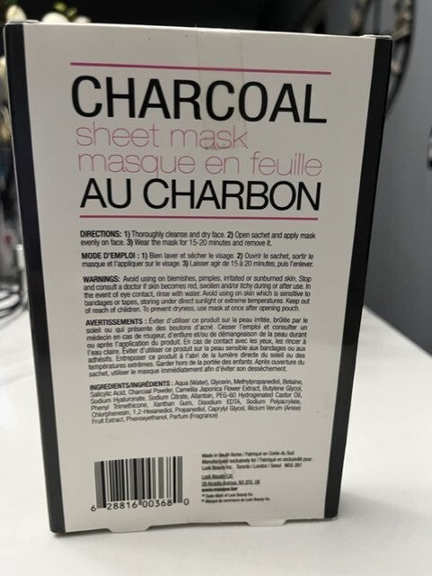 Masque BAR Charcoal Sheet Mask 3 Complete Masks Purifies & Detoxifies AU CHARBON