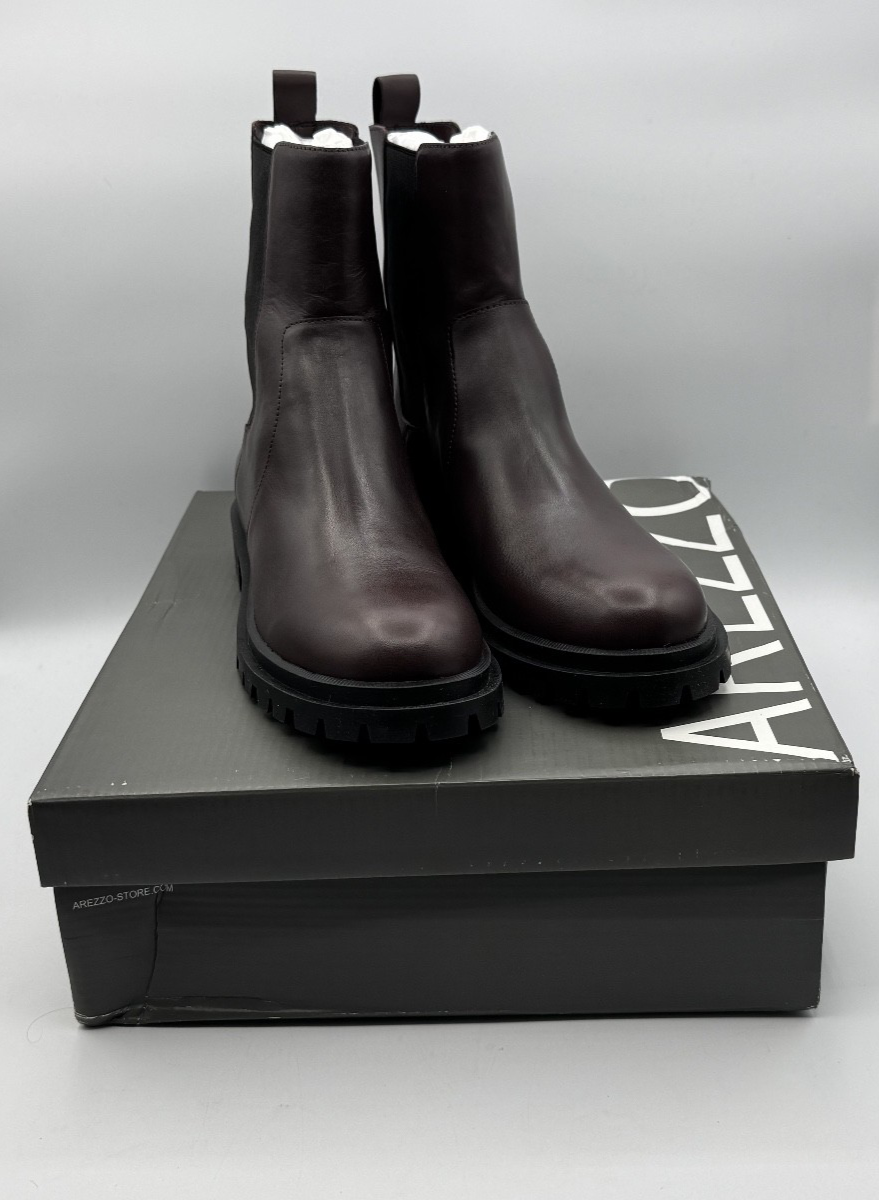 Arezzo Bota Salto Baixo Couros Atanado Soft Grape Brown Leather NIB Size 7.5 003
