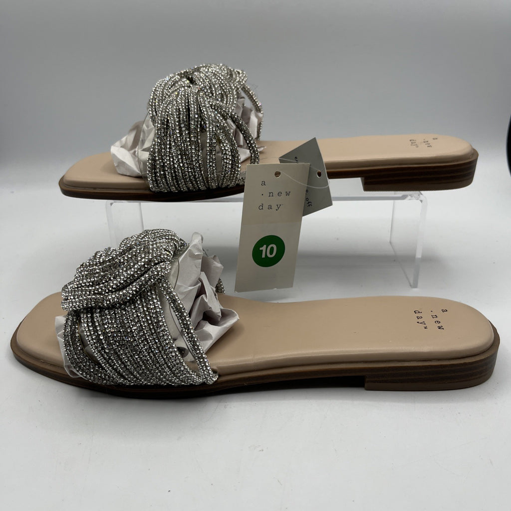 a new day women's slides 546 Sliver Braided Strap Slide Sandals Casual Slip-on
