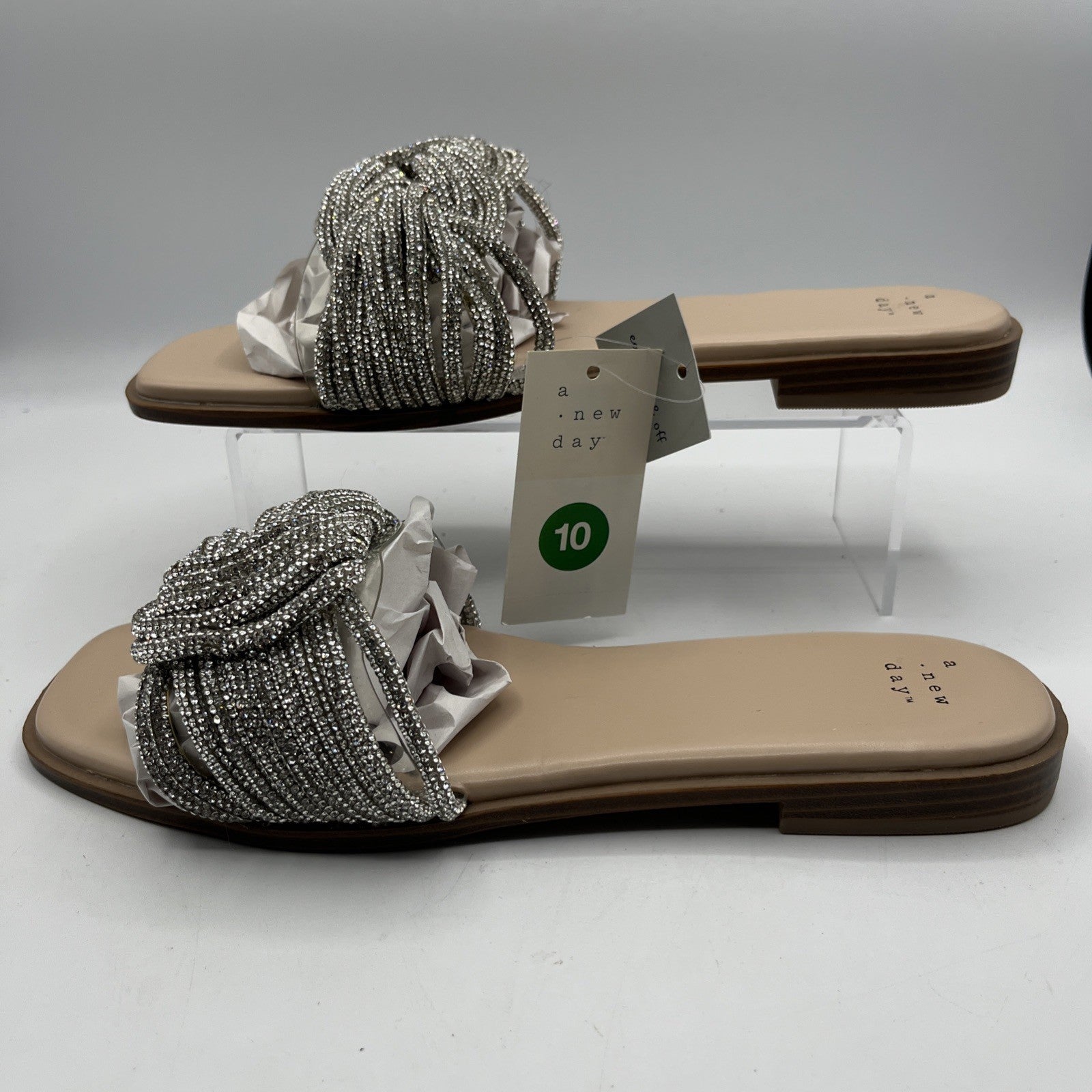 a new day women's slides 546 Sliver Braided Strap Slide Sandals Casual Slip-on