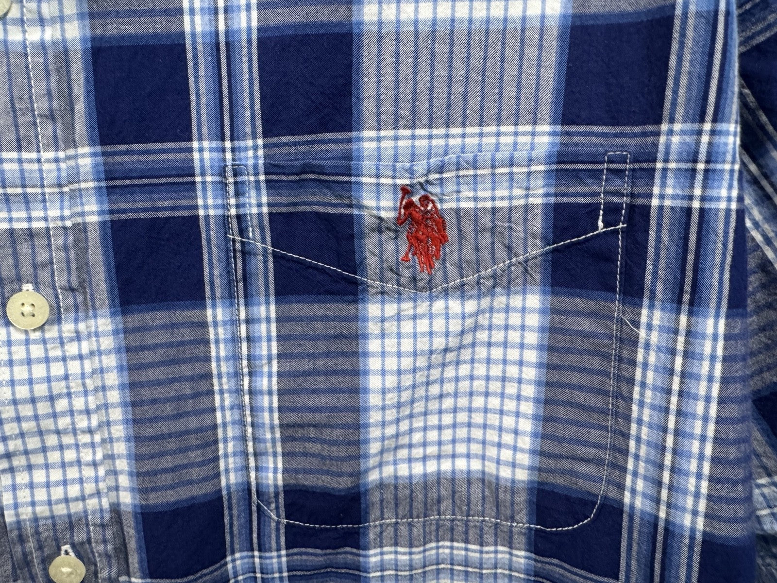 US Polo Assn. Men's Plaid Button Up Shirt Short Sleeve Size XL Blue and White