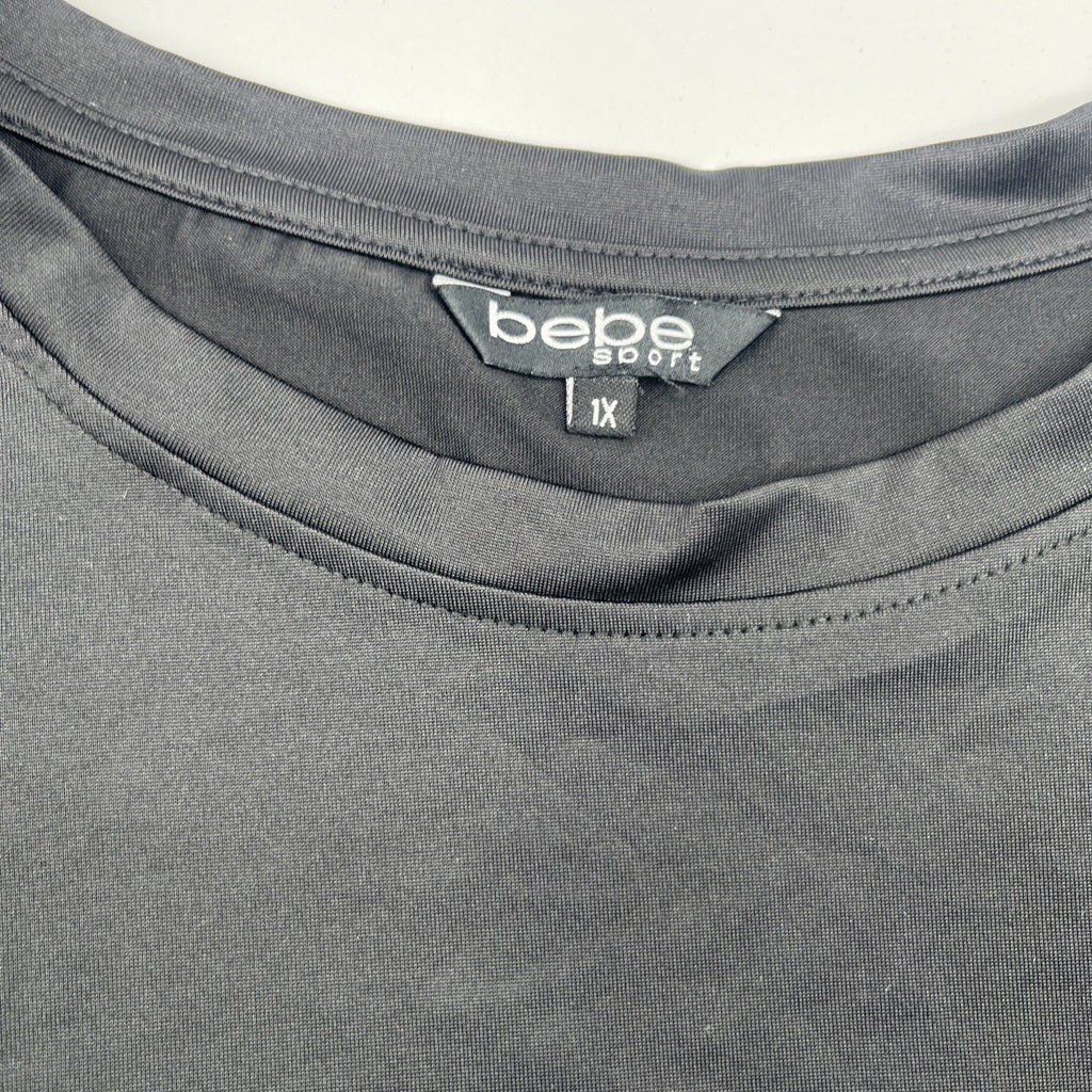 bebe Sport Women Size 1X Shirt Black with Leopard Design Logo, Light Pre-owned