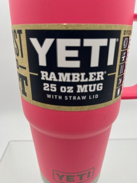 YETI RAMBLER 25 oz MUG WITH STRAW LID TROPICAL PINK BRAND NEW Tag, Travel Mug.
