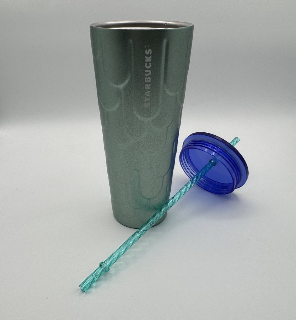 Starbucks Mermaid Scales Green Textured Metal 24oz Tumbler  w/ New Straw + Lid