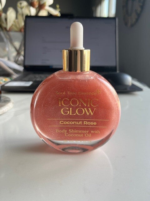 Soul Tree Essence ICONIC GLOW COCONUT ROSE OIL Body Shimmer Oil w/dropper  New