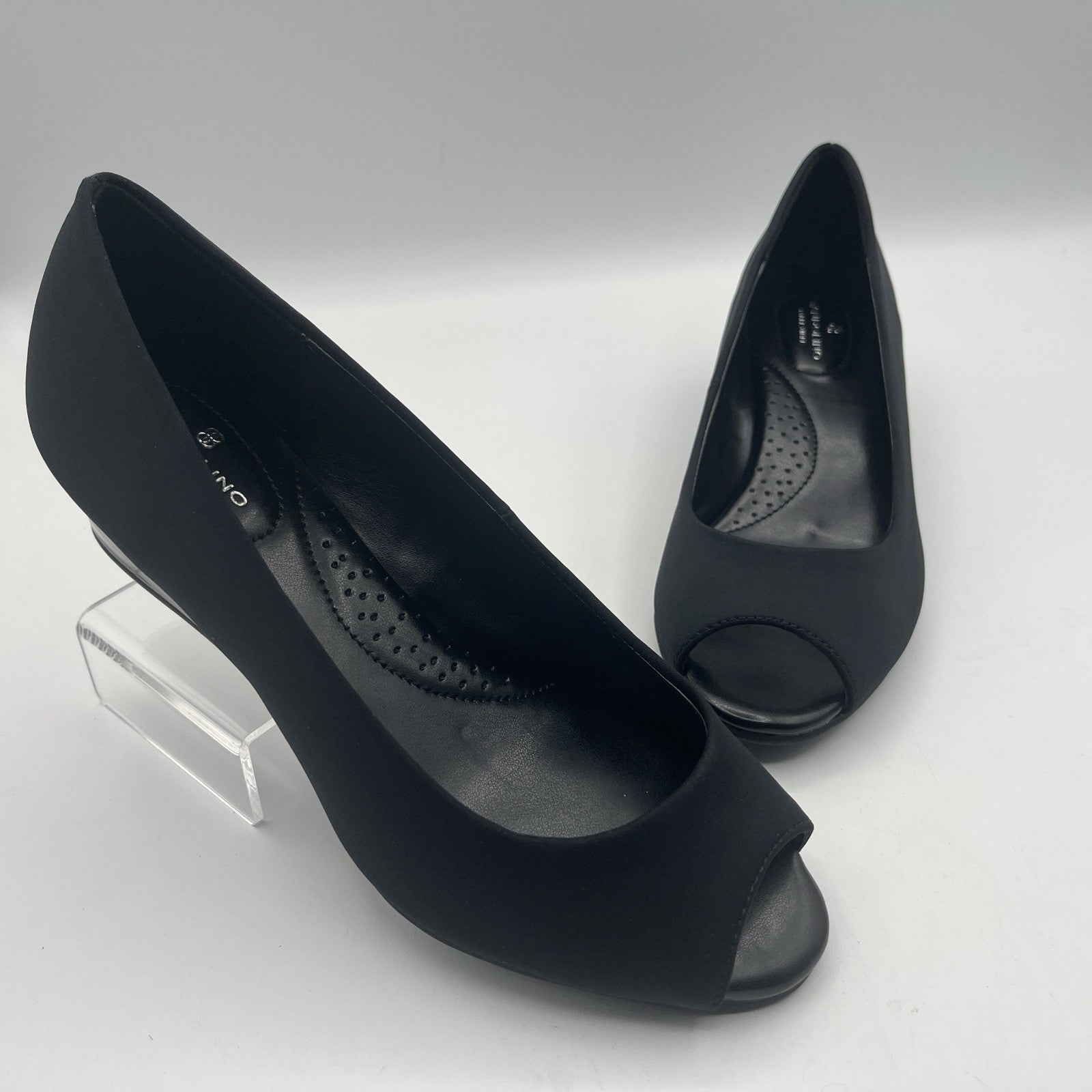 Bandolino Peep-Toe Dress Low Wedge Pumps Candra Black, Slip-on, Sz.6W, NIB