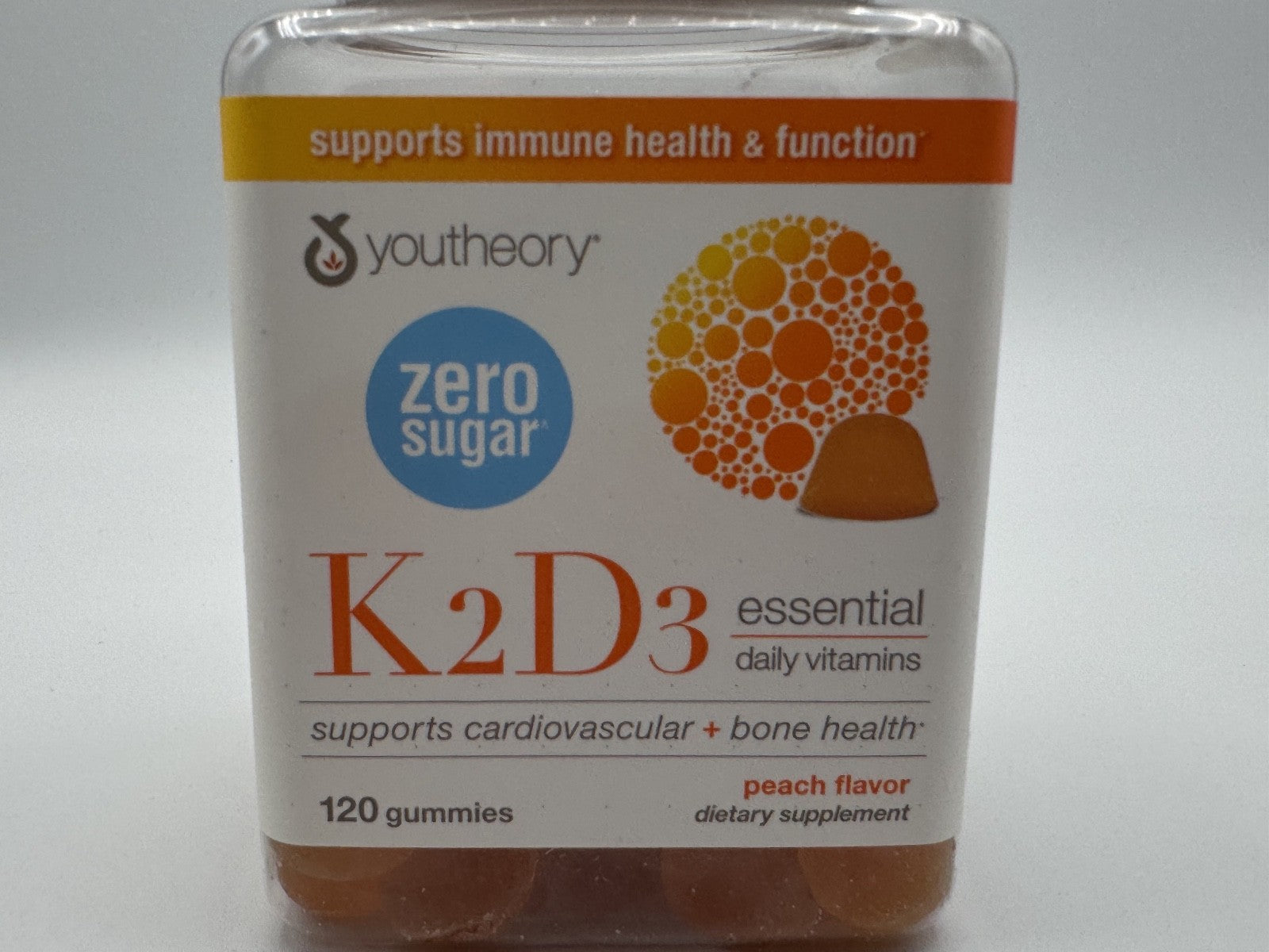 Youtheory K2D3 Essential Daily Vitamins Peach 60 Vegetarian Capsules Exp 08/2026
