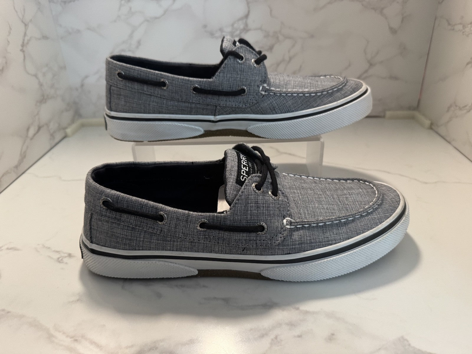 Sperry Top Sider M 9.5 M HALYARD 2-EYE Chambray Black Memory Foam Boat Shoes