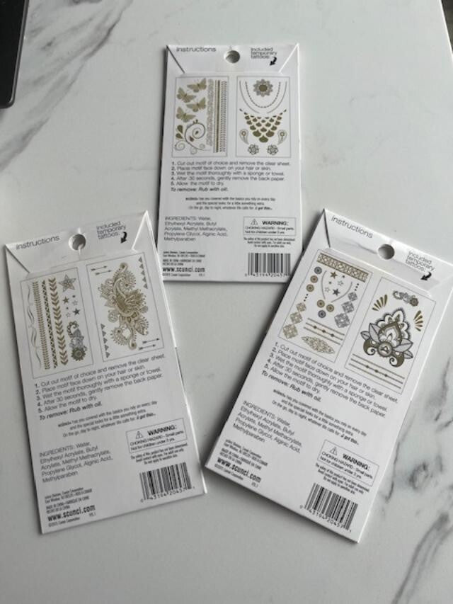 Scunci Get The Look Hair & Body Tattoos 3 Pk, 2 Sheets Per Pk, 6 designs Sealed