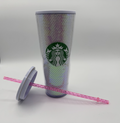 Starbucks 2020 Holiday White Pink Sequins 24oz  Cup Tumbler w/ New Straw