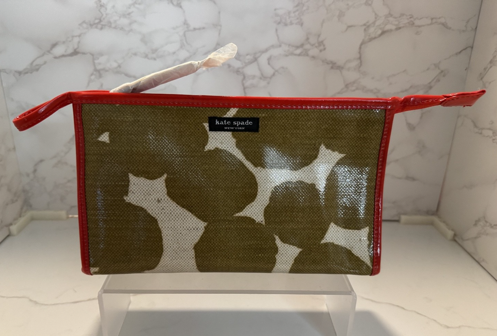 KATE SPADE Medium Heddy Cosmetic Pouch Biege Cow Print Handbag/Makeup Bag, NWOT