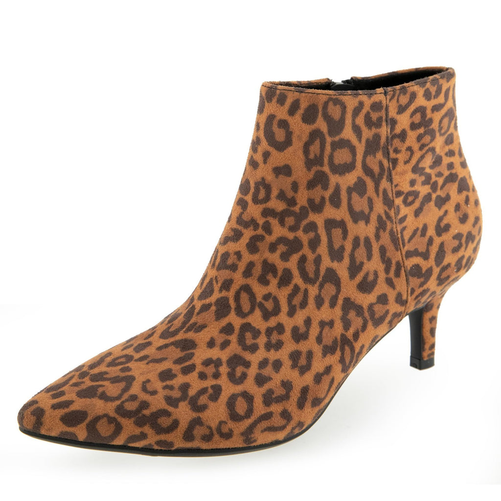Aerosoles EDITH Leopard Print Zip Pointed Toe Ankle Fax Suede Heel Boot Sz.8 New