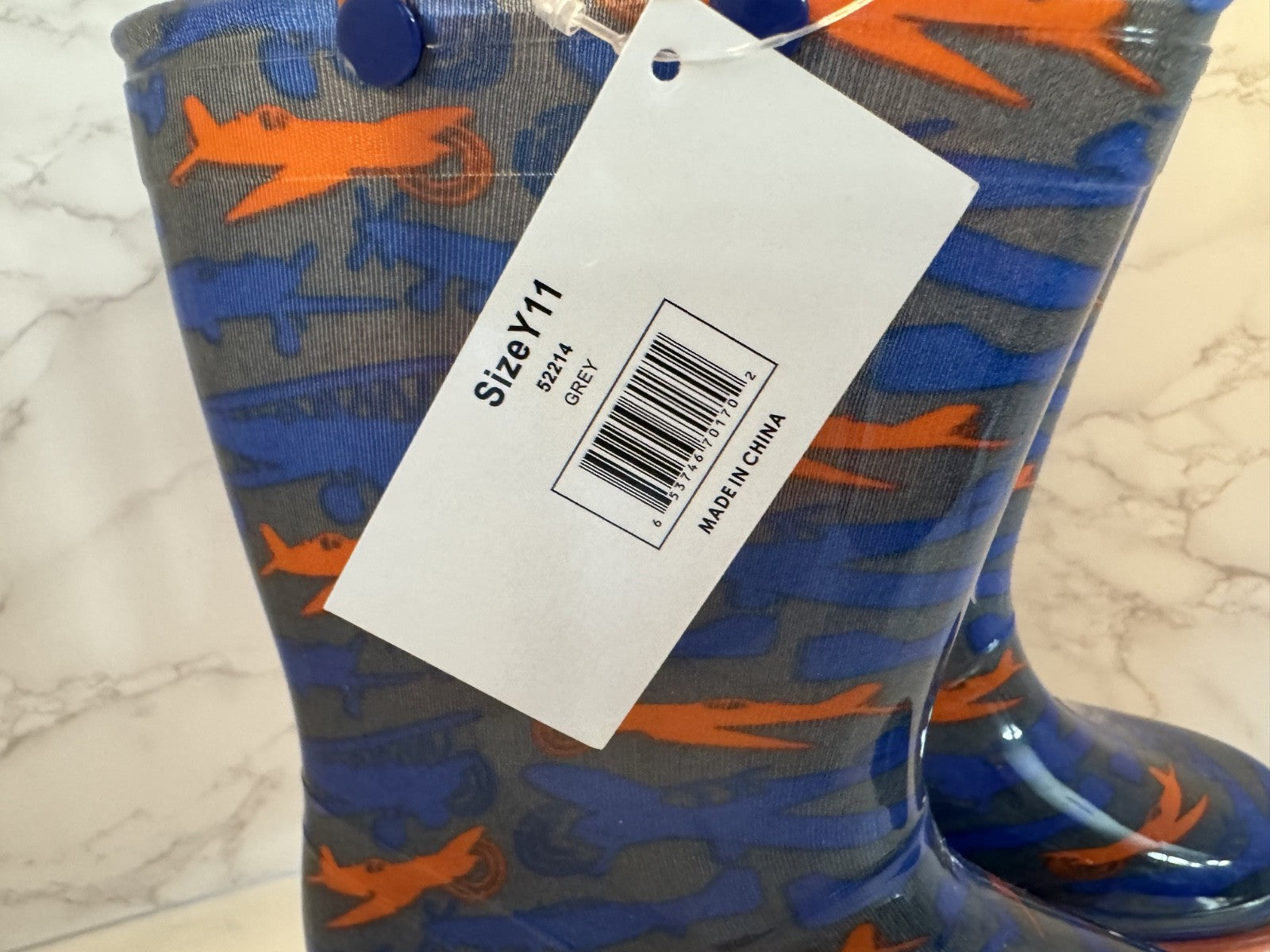 Lilly New York Rain Boots w/ Handle Youth Size 11 Orange & Blue with Airplanes