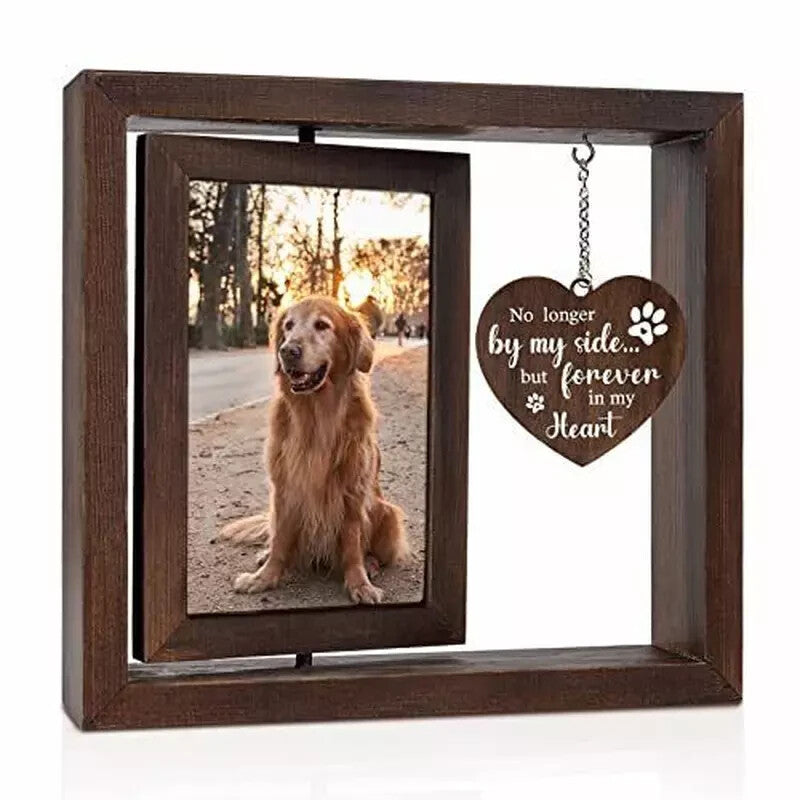 Pet Memorial Gifts for Dogs Cats Rotating Wooden Picture Frame for 4X6 Photo NEW