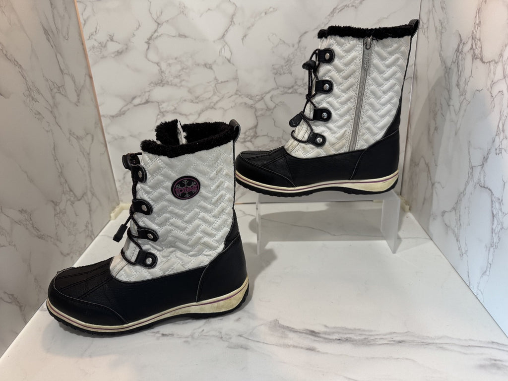 Totes Kids Snow Boots Girls Makenzie Black & White Size 6,Winter Boots,Pre-owned