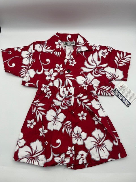 Aloha Republic Toddler Boy Tropical 2 pc. Shirt Short Set Red Floral Size 1T NWT