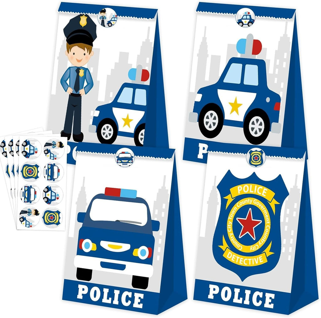24pc Police Gift Bags w/ Stickers Party Favors & Decorations for Kids Birthday