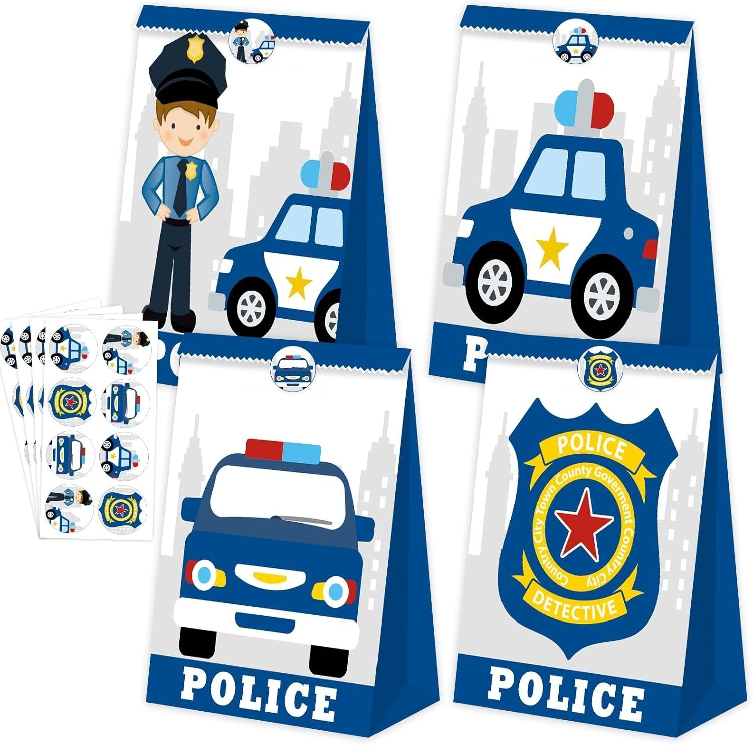 24pc Police Gift Bags w/ Stickers Party Favors & Decorations for Kids Birthday