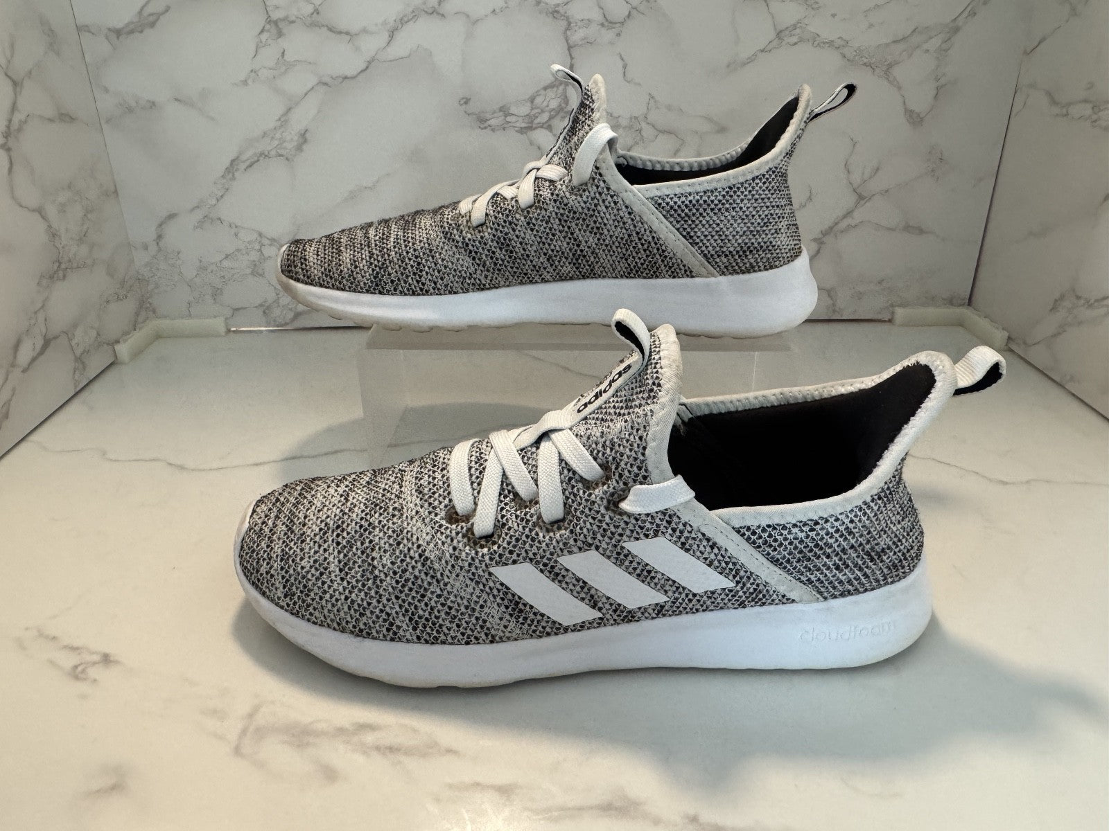 Adidas Cloudfoam Pure Comfort Running Shoe White & Black, Womens Size 6, Pre-own