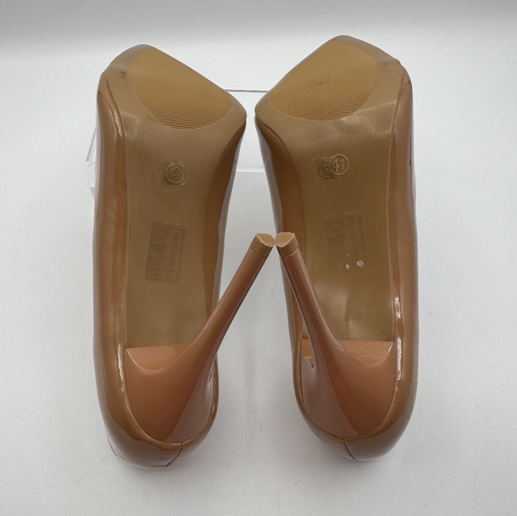 Azalea Wang Dark Nude Women Stiletto Size 10 Brown Glossy Pumps, 4 in Heels, NEW