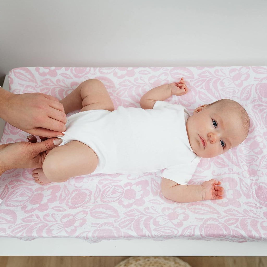 Aden + Anais Essentials Changing Pad / Mat Cover, Pink/White Flowers, New Sealed