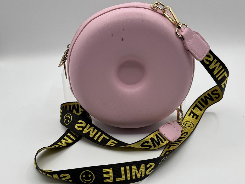 Novelty Donut Sprinkles Crossbody Bag, Pink & White w/ Smile Strap, Pre-owned