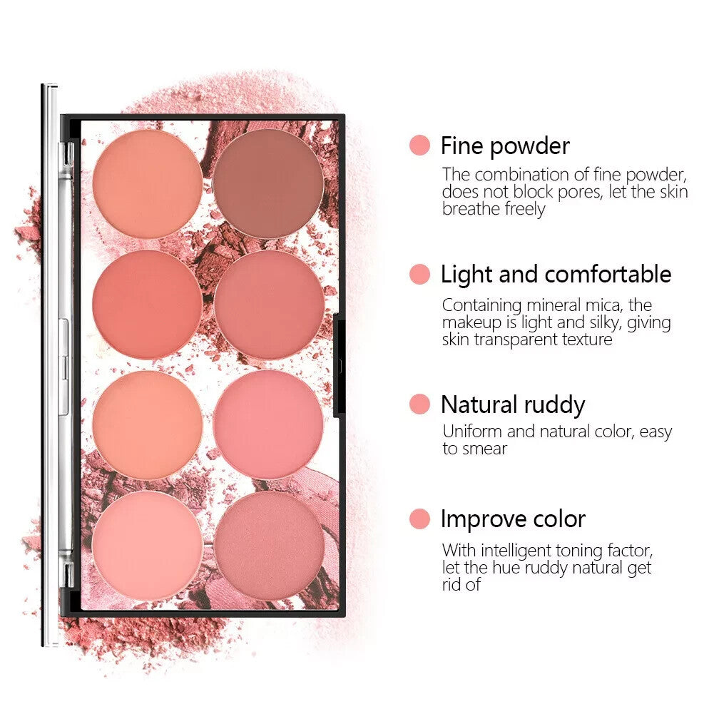 Miss Rose 8 Colors Blush Palette Natural Matte Long Lasting Makeup w/ Brush NEW