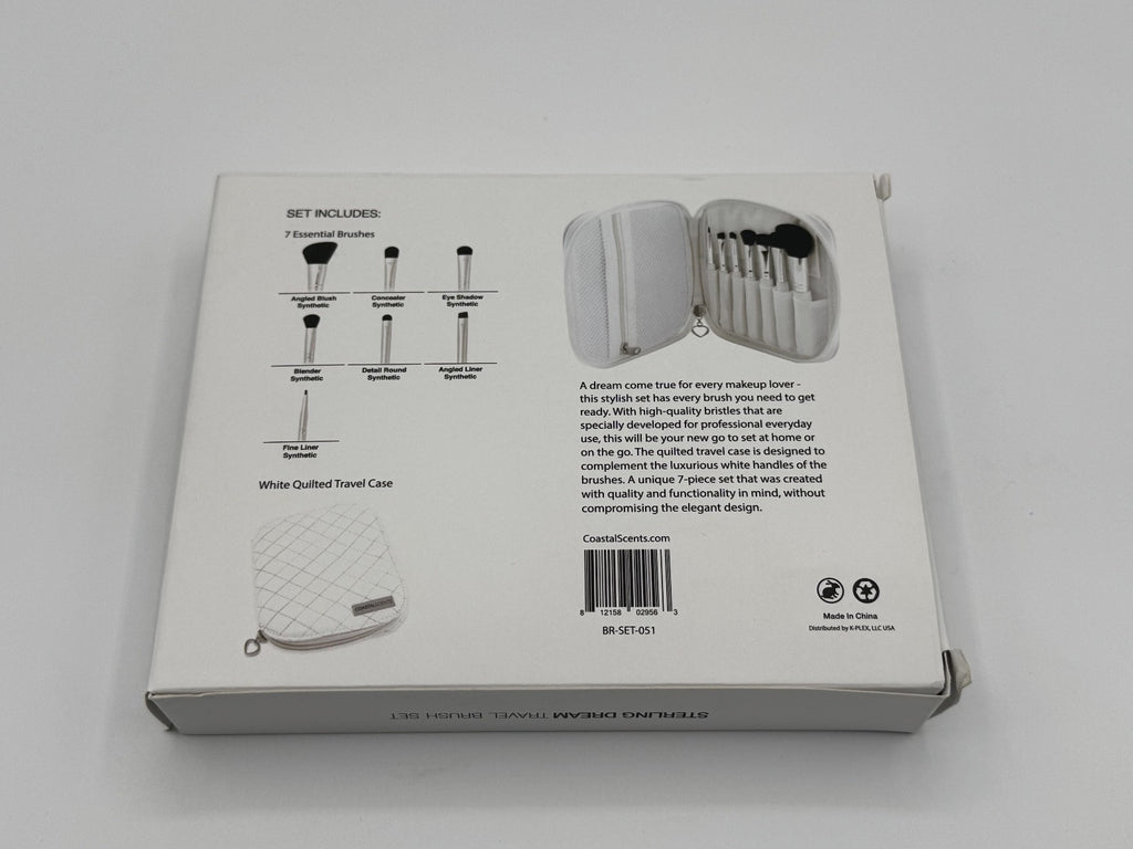 Coastal Scents Sterling Dream Travel Brush Set White, Black, Silver w/Case NIB