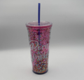 Born to Sparkle Girls Pink Multicolor Glitter 24oz Tumbler, w/ Straw Summer NEW