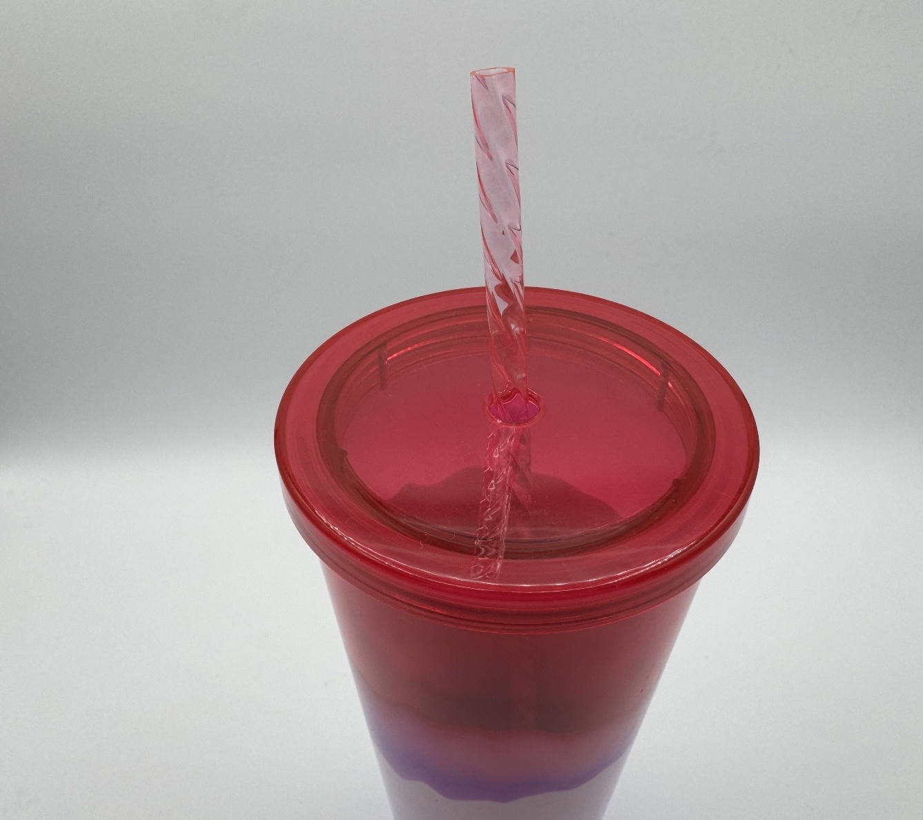 Pink Red White Purple 24 oz Tumbler, See Through w/ New Straw, Pre-owned, Excell