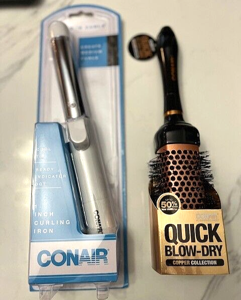 CONAIR Quick Blow Dry Pro Copper Collection Round Hair Brush & Conair Curl Iron