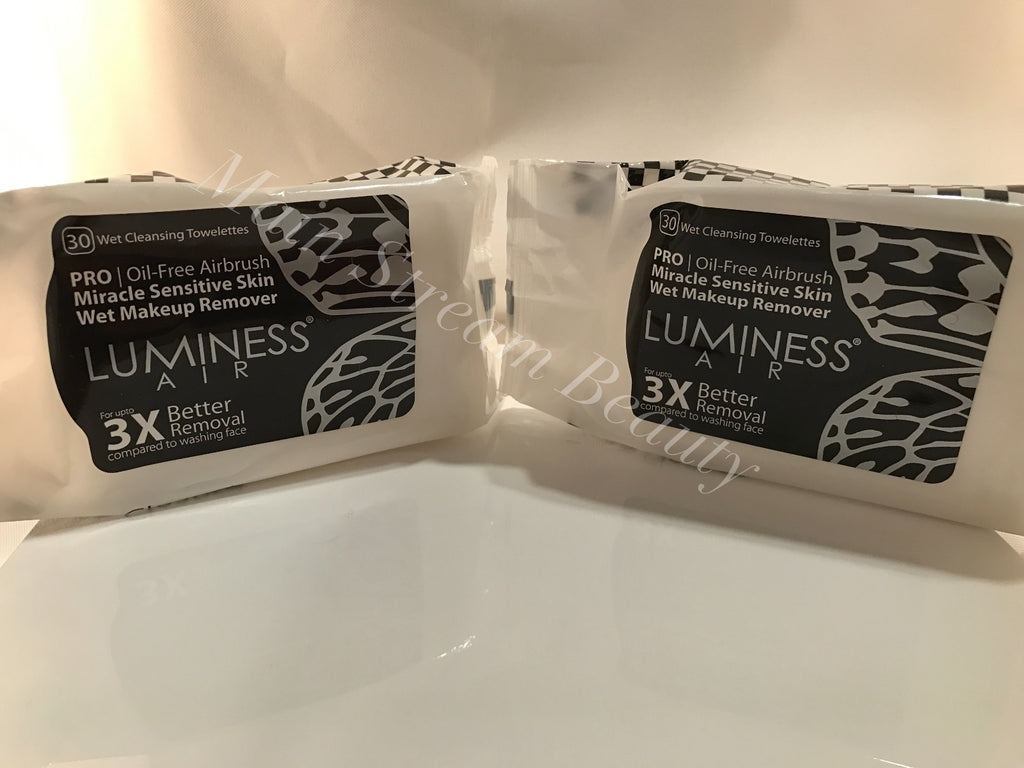  Luminess Airbrush 2 PK. Face Cleanser/Makeup Remover Oil-Free Wipes COMBO Pack