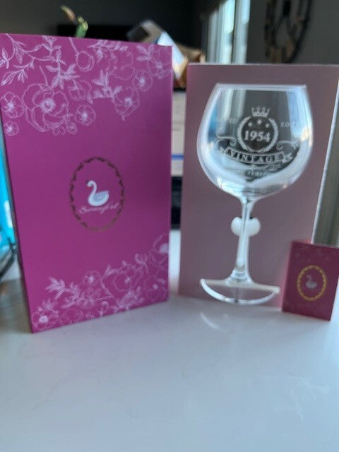 Swanfort 70th Birthday Gifts for Women 1954 Wine Glass w/Pink Gift Box Decor NEW