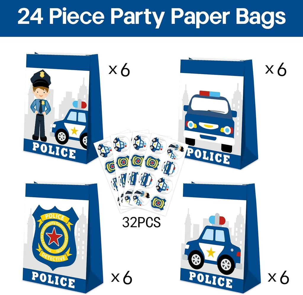 24pc Police Gift Bags w/ Stickers Party Favors & Decorations for Kids Birthday