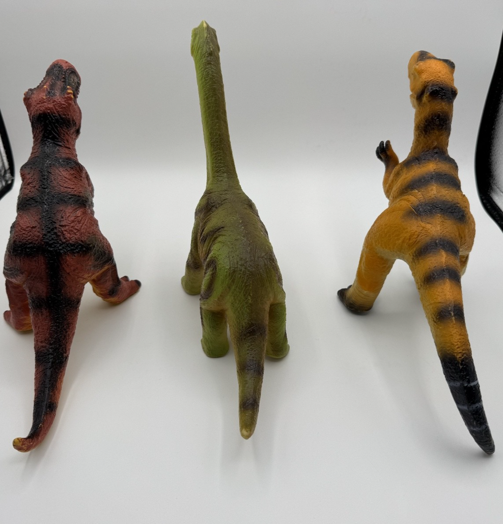3pc Vintage Dinosaur Toys Lot, 8 Inch Play Toys, Pre-owned, Excellent Condition