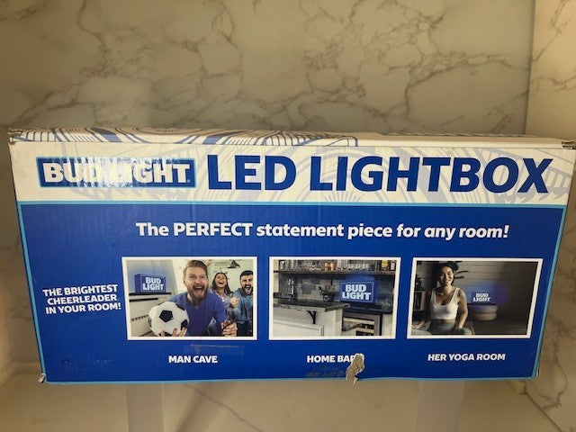 Bud Light LED Lightbox 12" x 2.5"Micro USB Power Man Cave Game Room Bar Gift NIB