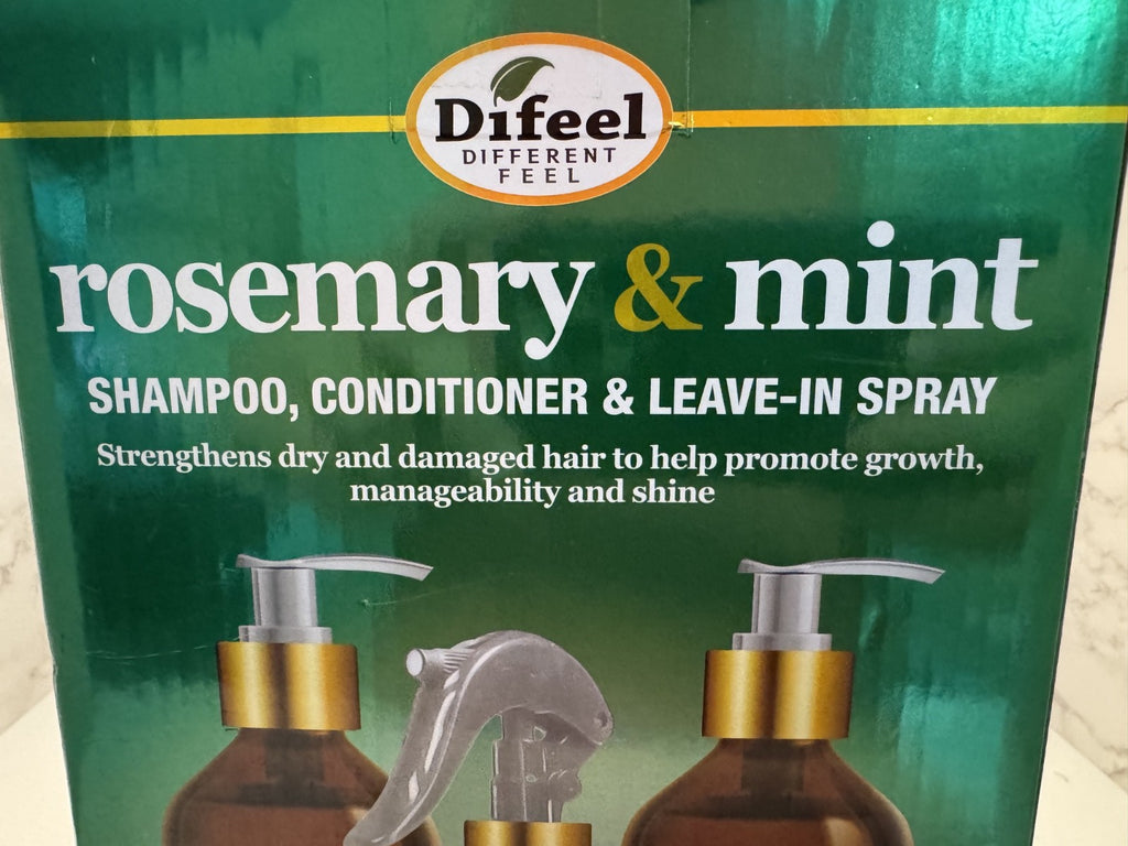 DIFEEL Rosemary & Mint Biotin Shampoo, Conditioner & Leave-In Spray Set - NIB