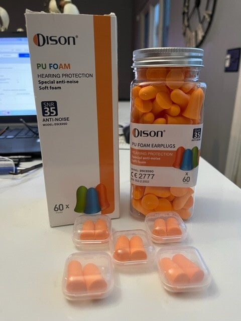 Dison Ear Plugs Orange 60 pairs w/5 cases, Soft  Anti Noise Hearing Protection