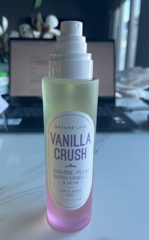 NATURE LOVE 6oz Vanilla Crush Hair & Body Mist , Jasmine, Plum, Musk New NO Cap