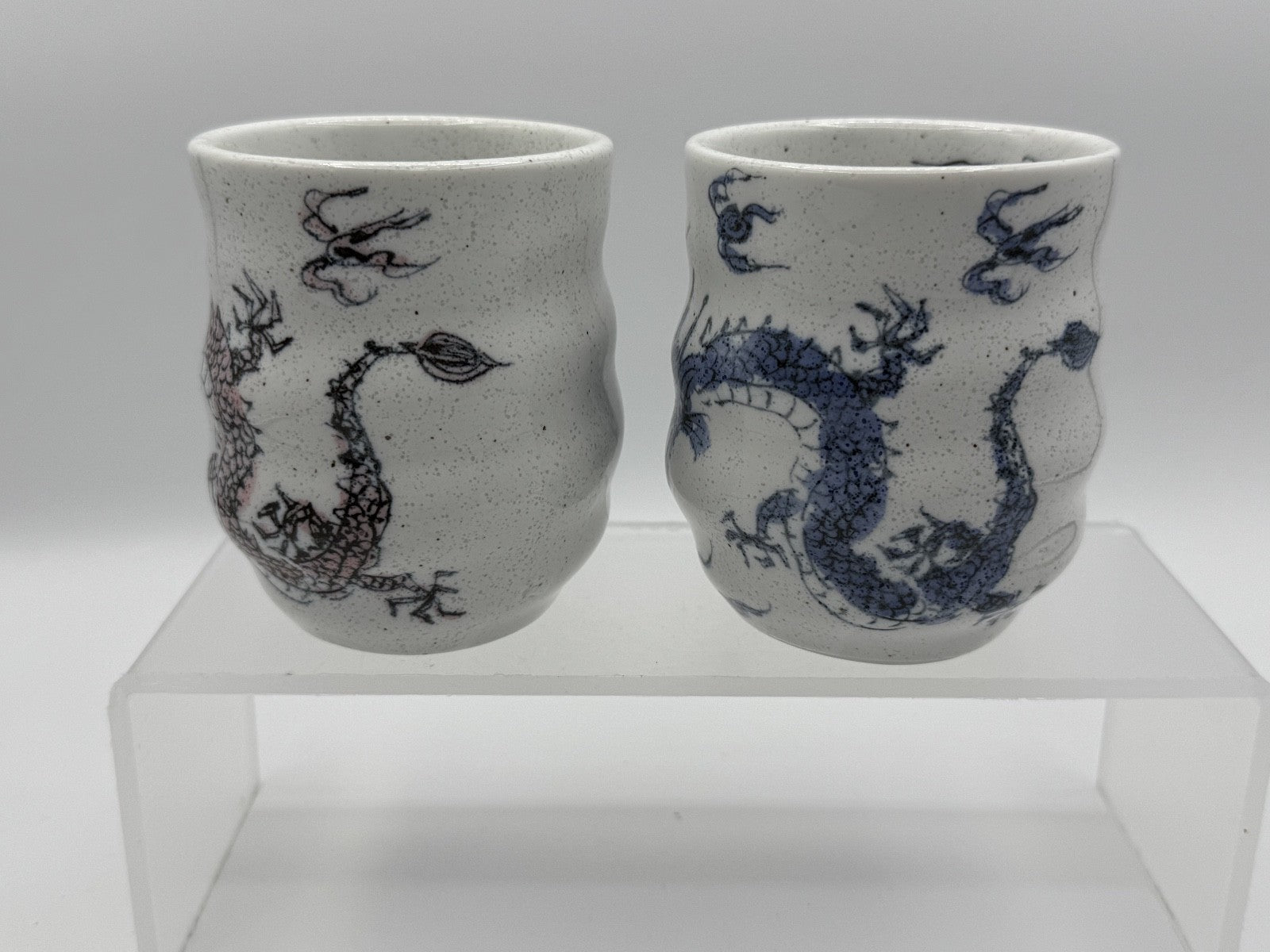 Authentic Japanese Yunomi Tea Cups Red & Blue Set, Collectable Asian Set, New