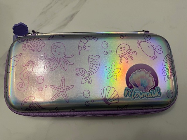 Mermaid Metallic Zip Up Girl Pencil Box Game Case Doll Case Multi use w/Straps