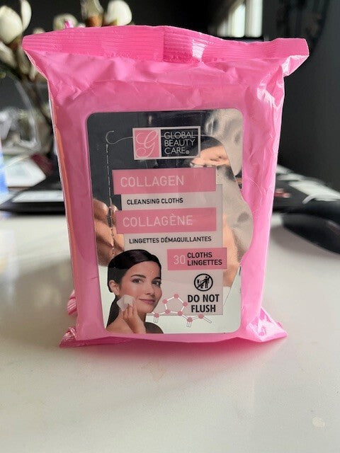 4 Pk Global Beauty CARE COLLAGEN CLEANSING CLOTHS 30/Pk=120 ALL Skin NEW SEALED