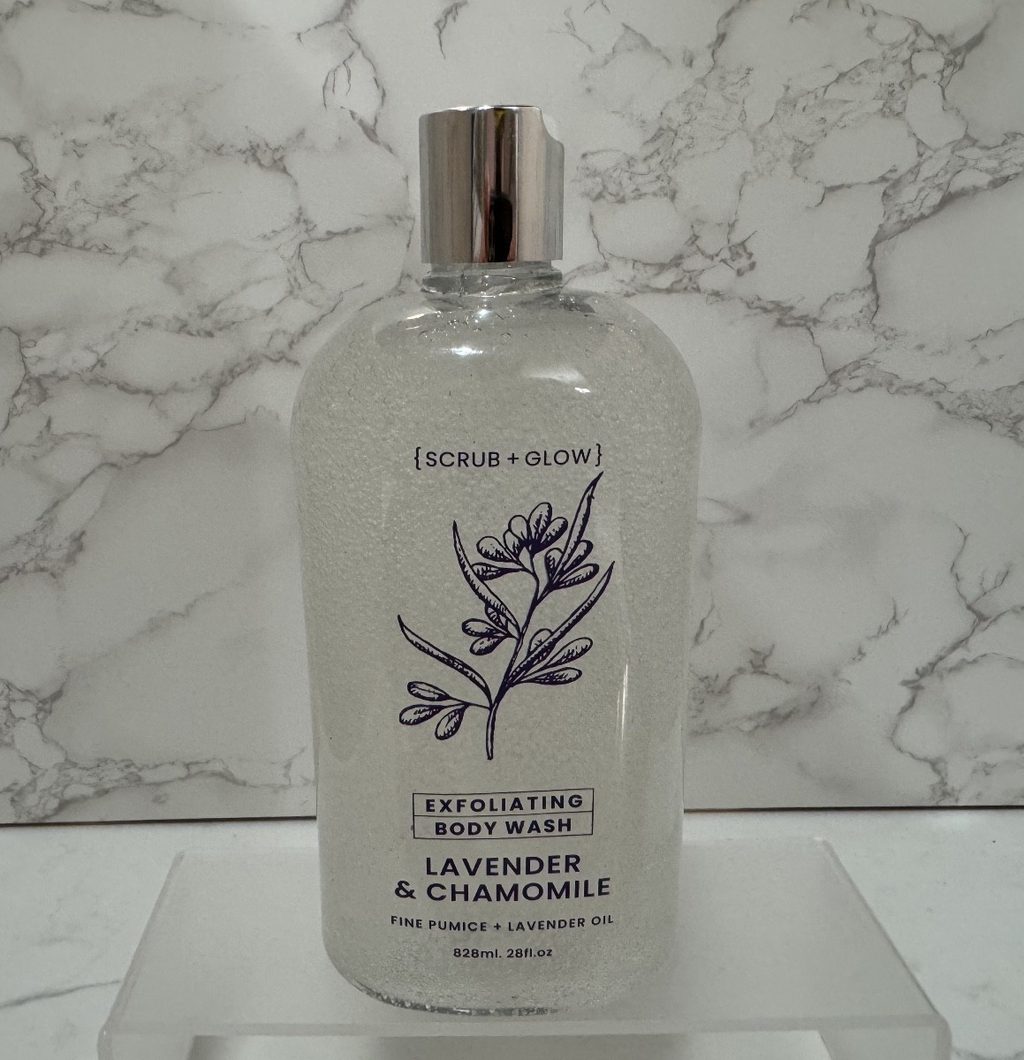 Home & Body Lavender & Chamomile Exfoliating Body Wash, Scrub + Glow 28oz New