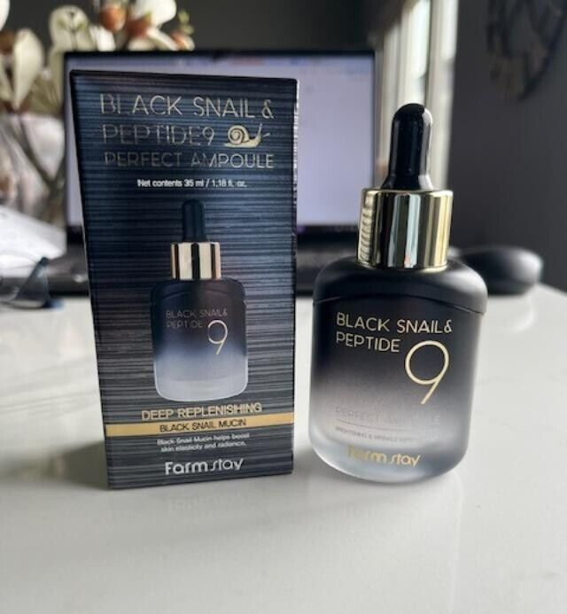 FarmStay KOREAN Black Snail & Peptide9 PERFECT AMPOULE Deep Replenishing Mucin